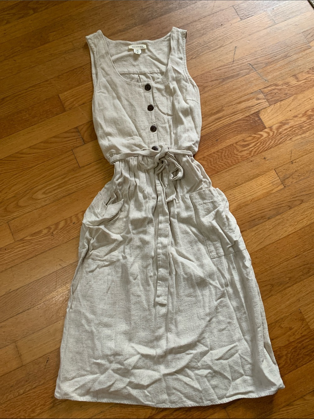 Monteau Sleeveless Button-Front Maxi Dress in Light Beige